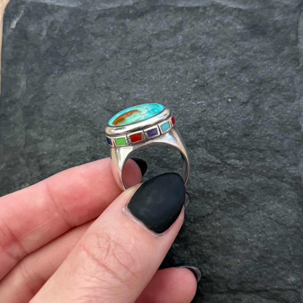 Turquoise and MultiColored Gemstones Sterling Silver Ring